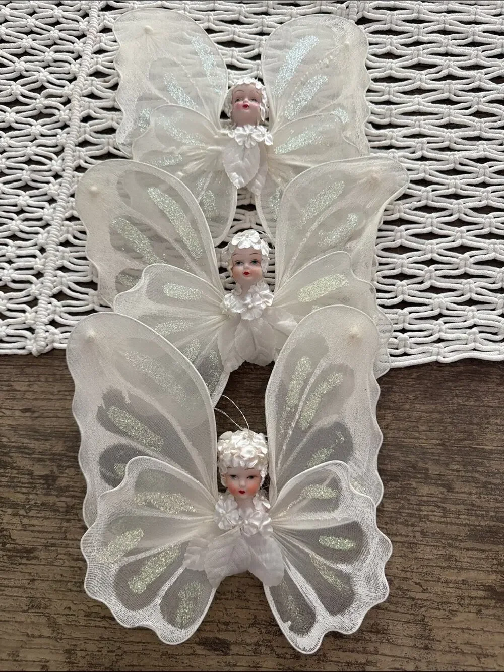 Vintage Silvestrio White Butterfly Fairy Wings Angel Holiday Christmas Ornaments